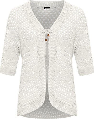 WearAll - Damen Plus Häkeln Gestrickt Geöffnet Gebunden Strickjacke Damen Kurz Hülle Achselzucken Top Neu - Weiß - 44-46 von WearAll