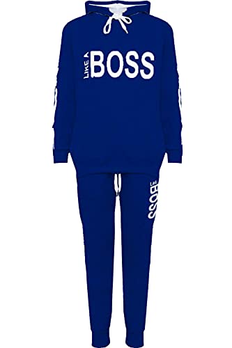WearAll Damen Plus Like Boss Print Hood Sweatshirt Top Jogginghose Damen Trainingsanzug 14-28, königsblau, 40 von WearAll