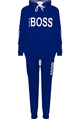 WearAll Damen Plus Like Boss Print Hood Sweatshirt Top Jogginghose Damen Trainingsanzug 14-28, königsblau, 42 von WearAll