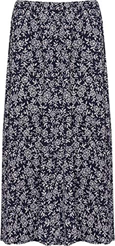 WearAll Damen Plus Midi-Rock mit Blumenmuster, elastischer Taillendruck, Stretch, lang 42-56, Marineblau mit Blumenmuster, 50/52/Große Größen von WearAll