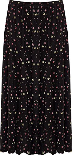 WearAll Damen Rock mit Gummizug in der Taille, Stretch, Blumenmuster, Midi-Lang 42-56, Gelb mit Blumenmuster, 50/52/Große Größen von WearAll