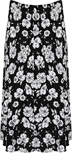 WearAll Damen Rock mit elastischem Taillenbund für Damen, bedruckt, Größe 40-54, Große Blume, 56 von WearAll