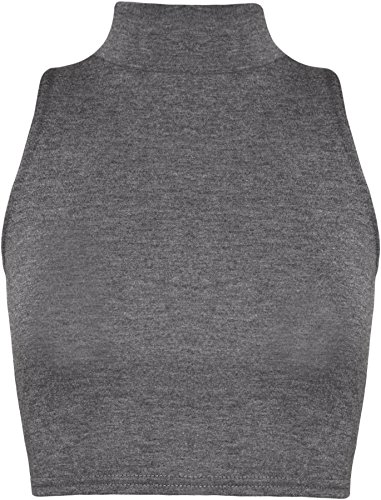 WearAll - Damen Rollkragen Cropped Kurz Schmucklos Ärmellos Unterhemd Top - Dunkelgrau - 36-38 von WearAll