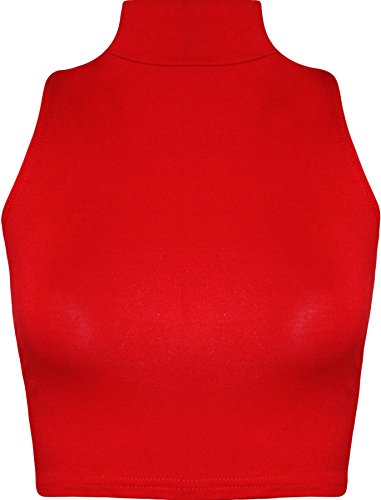 WearAll - Damen Rollkragen Cropped Kurz Schmucklos Ärmellos Unterhemd Top - Rot - 36-38 von WearAll