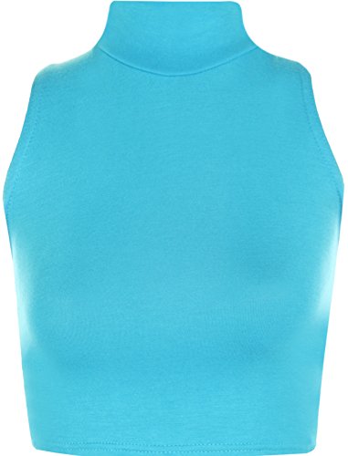 WearAll - Damen Rollkragen Cropped Kurz Schmucklos Ärmellos Unterhemd Top - Türkis - 36-38 von WearAll