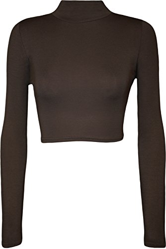 WearAll - Damen Rollkragen Cropped Langarm Schmucklos Kurz Elastisch Top - Braun - 40-42 von WearAll
