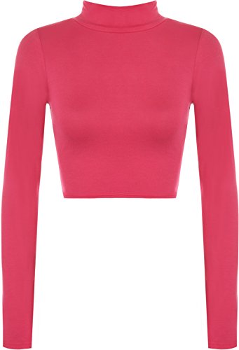 WearAll - Damen Rollkragen Cropped Langarm Schmucklos Kurz Elastisch Top - Cerise - 36-38 von WearAll