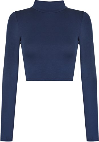 WearAll - Damen Rollkragen Cropped Langarm Schmucklos Kurz Elastisch Top - Marineblau - 36-38 von WearAll