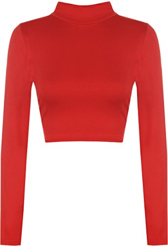 WearAll - Damen Rollkragen Cropped Langarm Schmucklos Kurz Elastisch Top - Rot - 36-38 von WearAll