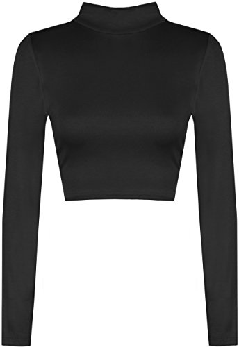 WearAll - Damen Rollkragen Cropped Langarm Schmucklos Kurz Elastisch Top - Schwarz - 40-42 von WearAll