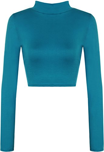 WearAll - Damen Rollkragen Cropped Langarm Schmucklos Kurz Elastisch Top - Teal - 40-42 von WearAll