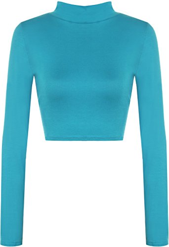 WearAll - Damen Rollkragen Cropped Langarm Schmucklos Kurz Elastisch Top - Türkis - 36-38 von WearAll