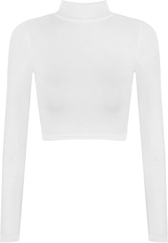 WearAll - Damen Rollkragen Cropped Langarm Schmucklos Kurz Elastisch Top - Weiß - 40-42 von WearAll