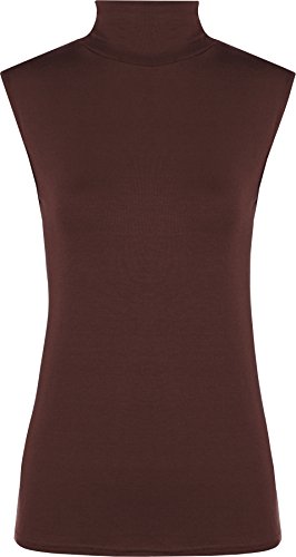 WearAll - Damen Rollkragen Elastisch Ärmellos Unterhemd Bodycon Top - Dunkelbraun - 40-42 von WearAll