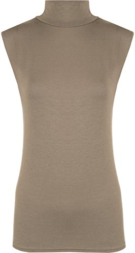 WearAll - Damen Rollkragen Elastisch Ärmellos Unterhemd Bodycon Top - Mokka - 40-42 von WearAll