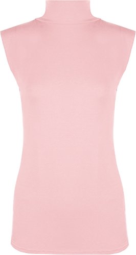 WearAll - Damen Rollkragen Elastisch Ärmellos Unterhemd Bodycon Top - Rosa - 36-38 von WearAll