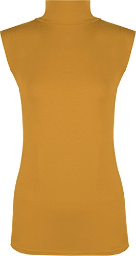 WearAll - Damen Rollkragen Elastisch Ärmellos Unterhemd Bodycon Top - Senf - 40-42 von WearAll