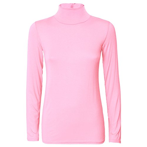 WearAll Damen-Rollkragenpullover, langärmelig, dehnbar, einfarbig, Größe 36 bis 42 Gr. 46-48, Babyrosa von WearAll