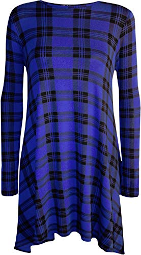 WearAll Damen Swing-Kleid mit langen Ärmeln, Stretch, Übergröße, Größe 42-54 Gr. 46-48, Blue Tartan von WearAll