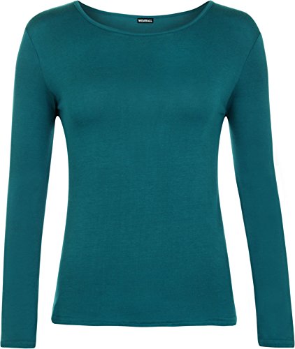 WearAll Damen-T-Shirt, langärmelig, Größe 34-42, Blaugrün, XXL von WearAll