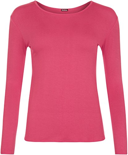 WearAll - Damen T-Shirt Langarm Top - Cerise - 36-38 von WearAll