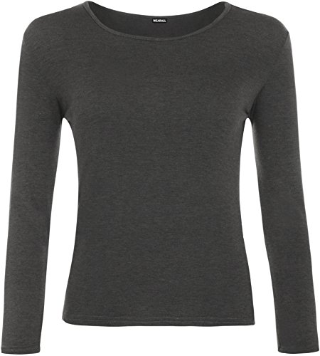 WearAll - Damen T-Shirt Langarm Top - Holzkohle - 40-42 von WearAll