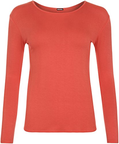 WearAll - Damen T-Shirt Langarm Top - Koralle - 36-38 von WearAll