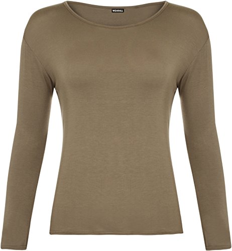 WearAll - Damen T-Shirt Langarm Top - Mokka - 36-38 von WearAll