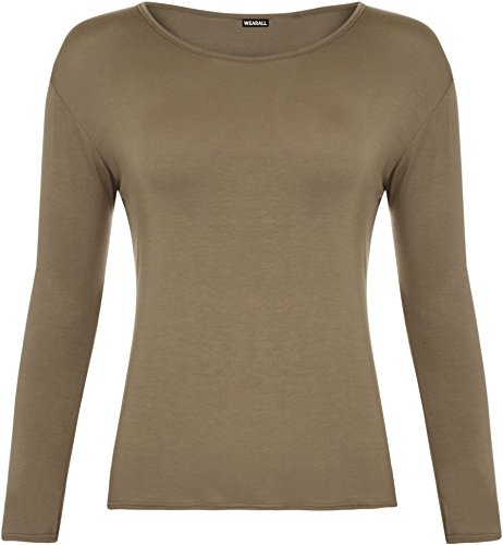 WearAll - Damen T-Shirt Langarm Top - Mokka - 40-42 von WearAll