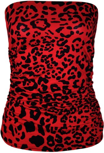 WearAll - Damen Tier Tribal Druck Trägerlos Geraffte Bandeau Top - Rot Leopard - 36-38 von WearAll