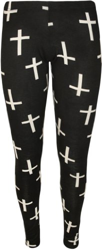 WearAll - Damen Tier Tribal Totenkopf Druck Lang Leggings Hosen - Schwarz Kreuz - 40-42 von WearAll