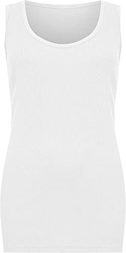 WearAll Damen Top mit U-Ausschnitt, einfarbig, gerippt, ärmellos, Größe 42-56, 2 Stück, weiß, 44 von WearAll