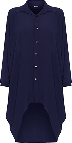 WearAll Damen Übergröße Batwing Hemd Kleid Lang Hülle Tauchen Saum Hi Es Schaltfläche Kragen Damen - Königsblau - 52-54 von WearAll