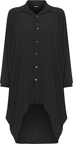 WearAll Damen Übergröße Batwing Hemd Kleid Lang Hülle Tauchen Saum Hi Es Schaltfläche Kragen Damen - Schwarz - 44-46 von WearAll