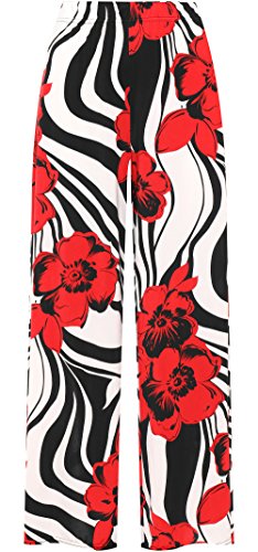 WearAll - Damen Übergröße Blumen- Druck Breite Bein Hoch Taille Elastische Palazzo Hose Damen - Rot - 52-54 von WearAll