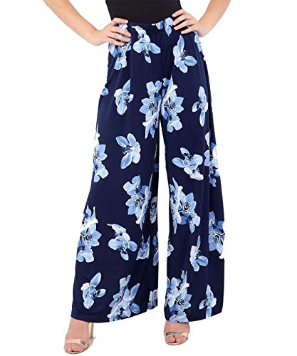 WearAll- Damen Übergröße Blumen- Druck Hoch Tailliert Palazzo Hose Neu Damen Breite Bein Hose - Marineblau - 40-42 von WearAll