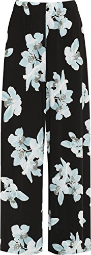 WearAll- Damen Übergröße Blumen- Druck Hoch Tailliert Palazzo Hose Neu Damen Breite Bein Hose - Schwarz Hellgrün - 40-42 von WearAll