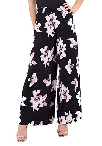 WearAll- Damen Übergröße Blumen- Druck Hoch Tailliert Palazzo Hose Neu Damen Breite Bein Hose - Schwarz Violett - 48-50 von WearAll