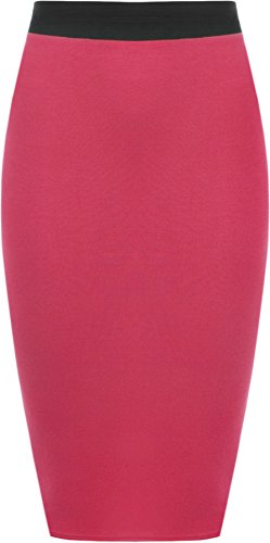 WearAll - Damen Übergröße Einfarbig Anliegend Stretch Bleistiftrock Midi Rock - Cerise - 48-50 von WearAll