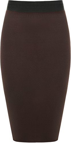 WearAll - Damen Übergröße Einfarbig Anliegend Stretch Bleistiftrock Midi Rock - Dunkelbraun - 52-54 von WearAll