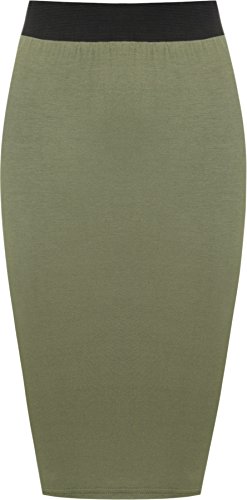 WearAll - Damen Übergröße Einfarbig Anliegend Stretch Bleistiftrock Midi Rock - Khaki - 48-50 von WearAll