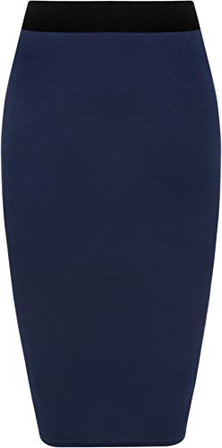 WearAll - Damen Übergröße Einfarbig Anliegend Stretch Bleistiftrock Midi Rock - Marineblau - 48-50 von WearAll