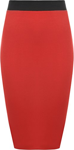 WearAll - Damen Übergröße Einfarbig Anliegend Stretch Bleistiftrock Midi Rock - Rot - 52-54 von WearAll