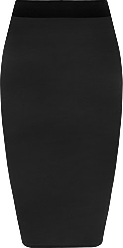 WearAll - Damen Übergröße Einfarbig Anliegend Stretch Bleistiftrock Midi Rock - Schwarz - 52-54 von WearAll