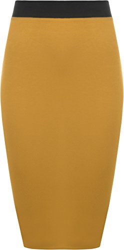 WearAll - Damen Übergröße Einfarbig Anliegend Stretch Bleistiftrock Midi Rock - Senf - 48-50 von WearAll