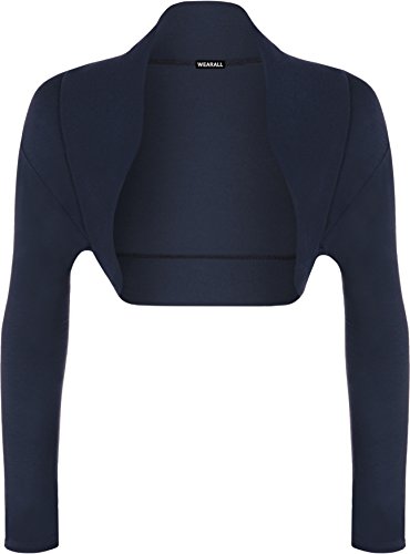 WearAll - Damen Übergröße Einfarbig Langarm Bolero Jäckchen Top - Marineblau - 48-50 von WearAll