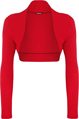 WearAll - Damen Übergröße Einfarbig Langarm Bolero Jäckchen Top - Rot - 44-46 von WearAll