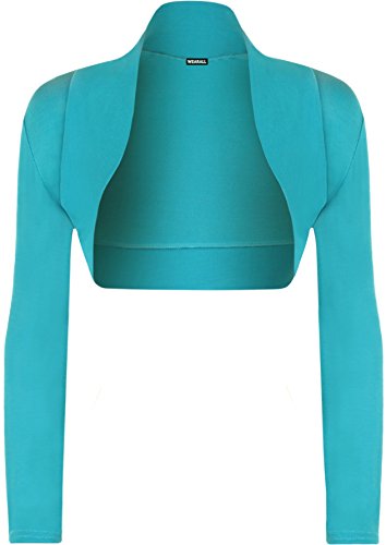 WearAll - Damen Übergröße Einfarbig Langarm Bolero Jäckchen Top - Türkis - 48-50 von WearAll