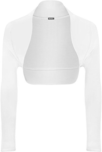 WearAll - Damen Übergröße Einfarbig Langarm Bolero Jäckchen Top - Weiß - 48-50 von WearAll