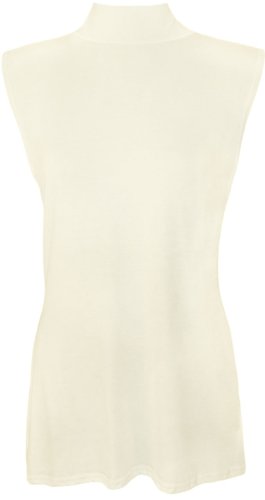 WearAll - Damen Übergröße Einfarbig Rollkragen Ärmellos Top - Crème - 48-50 von WearAll